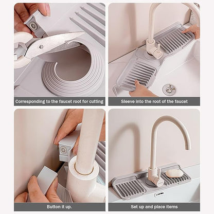 Longer Silicone Faucet Mat for Kitchen Sink – Button Style Faucet Drip Catcher
