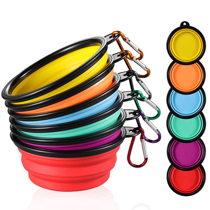 ME.FAN Collapsible Dog Bowl for Travel (12oz), 6 Pack Portable Pet Bowl with Carabiners, Foldable, Expandable