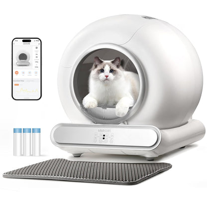 Self Cleaning Cat Litter Box, Ultra-Safe Protection Automatic Cat Litter Box, APP Control/Lower Entry/Large Capacity with 3 Rolls Liners & Mat