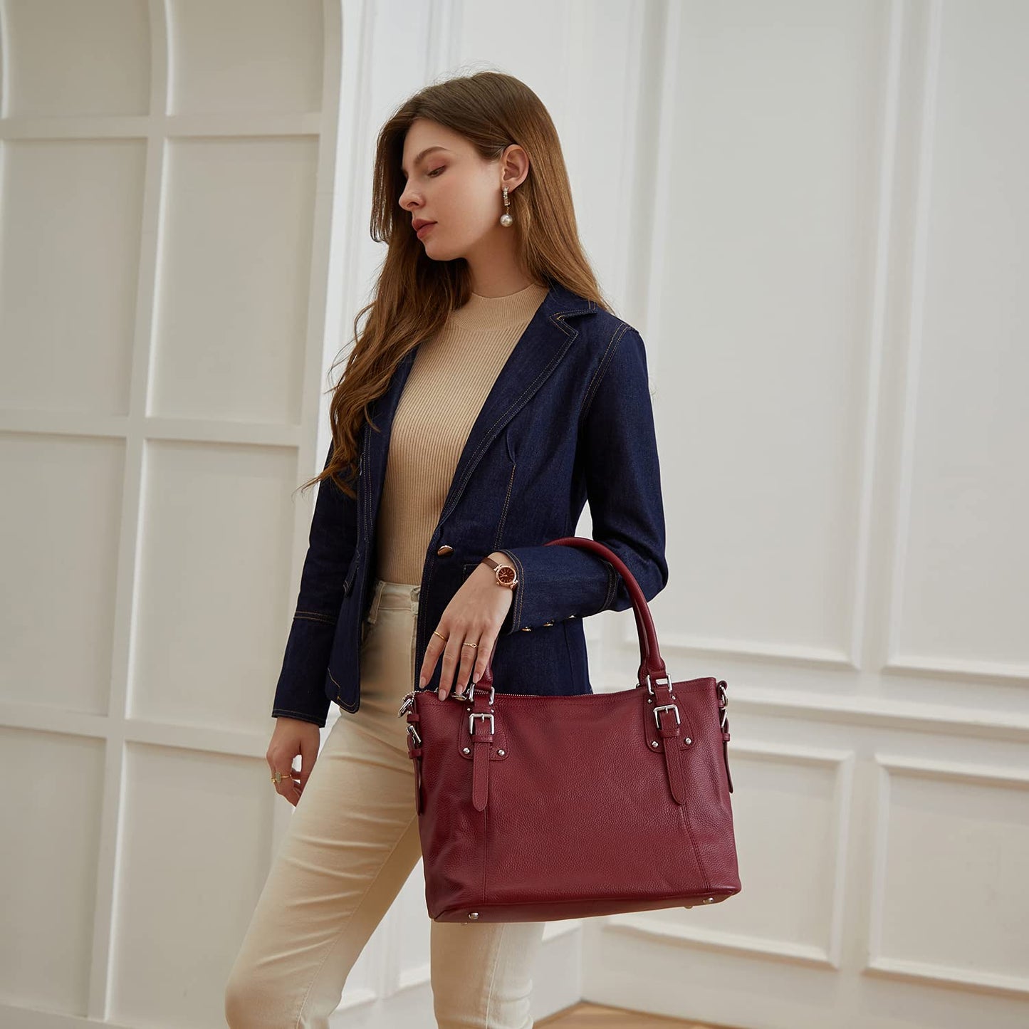 HESHE Genuine Leather Purses and Handbags for Women Tote Shoulder Bag Satchel Purse Top Handle Bags Hobo Crossbody Purse (Large,Wine)