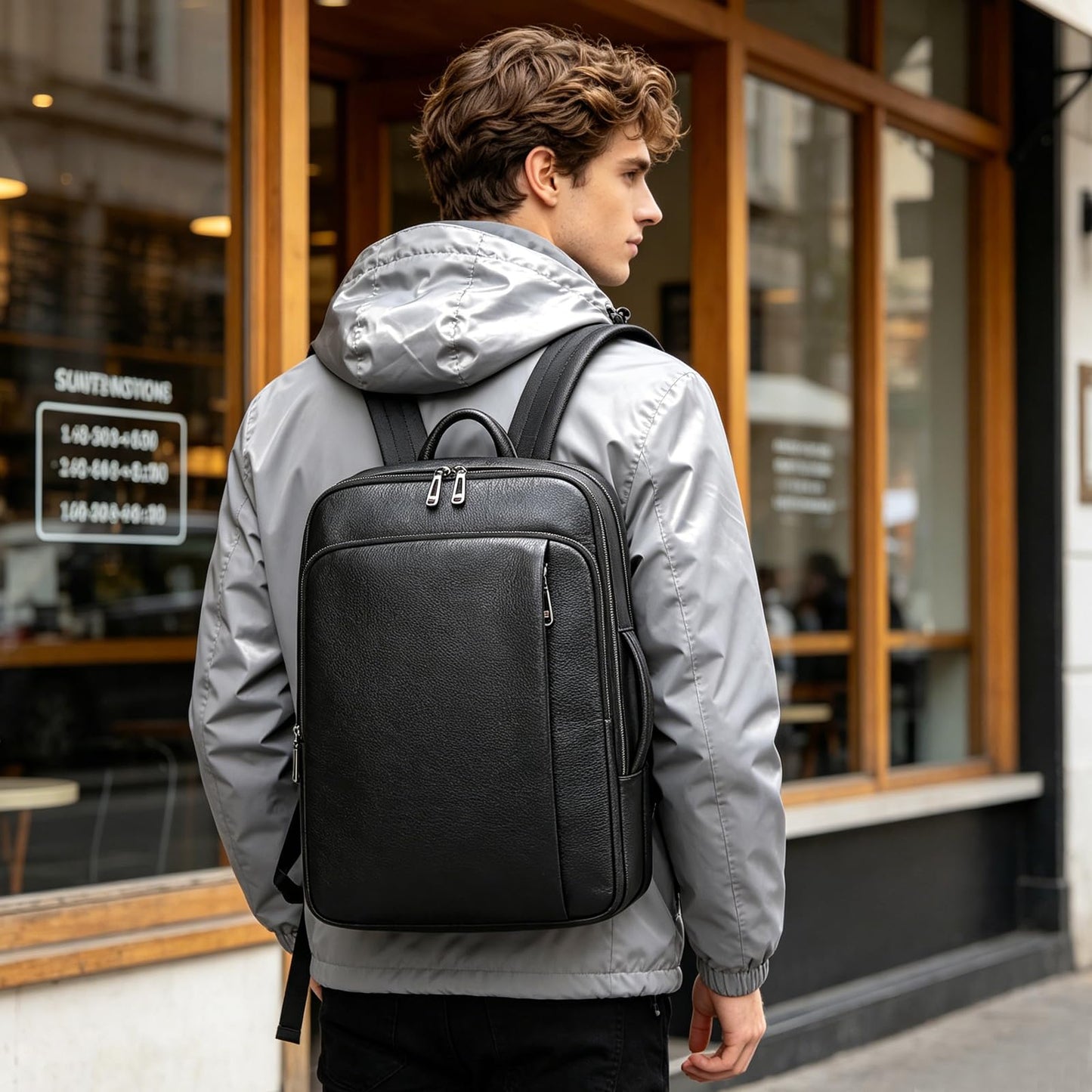 JulBean Laptop Leather Travel Backpack For Men Carry On Back Pack For Business Work computer Backpacks Fit 15.6" Laptop