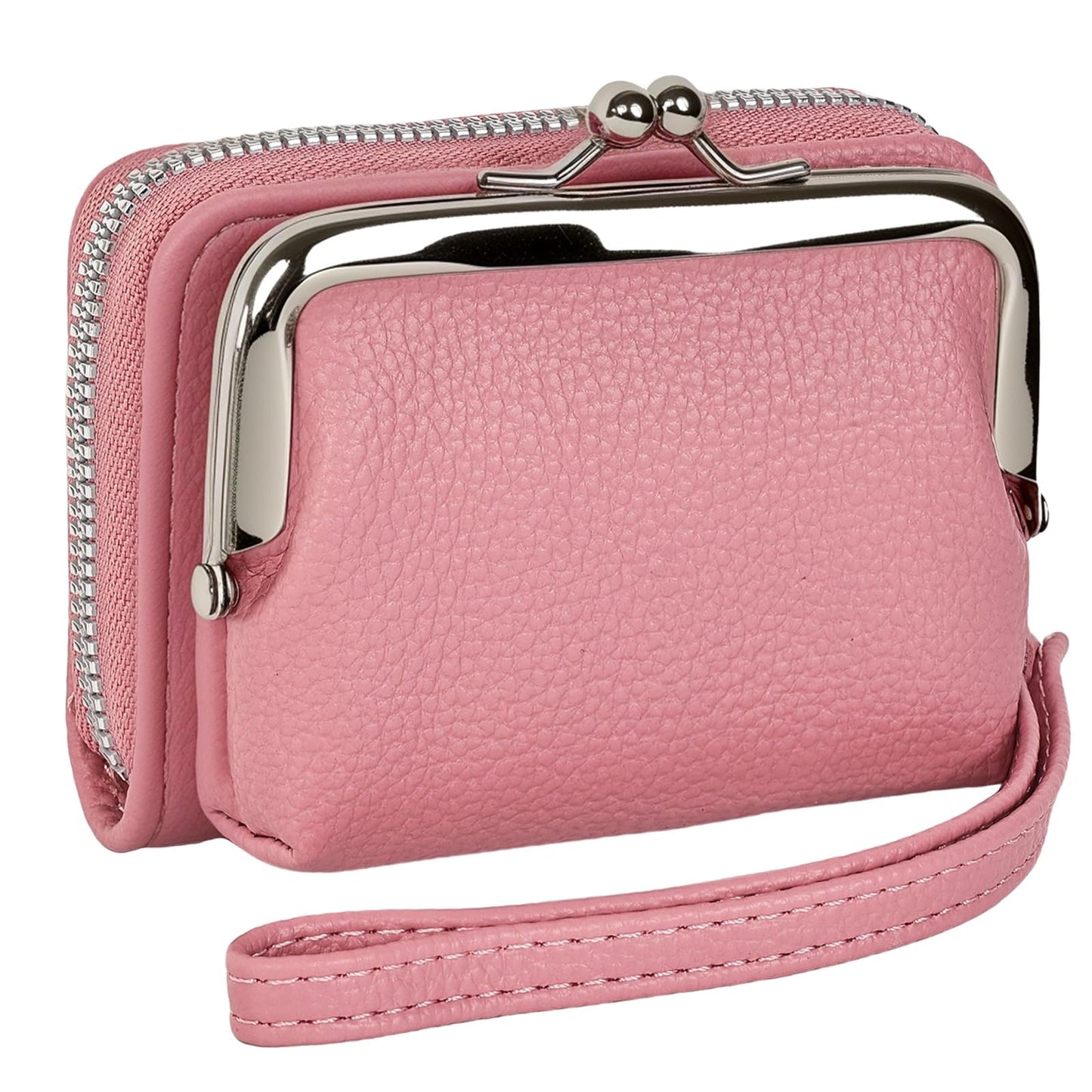 Women's RFID Blocking Wristlet Wallet - 2-in-1 Zip-Around with Coin Purse & Card Slots - Vegan Leather with Secure Clasp (Gift Ready)(Pink)
