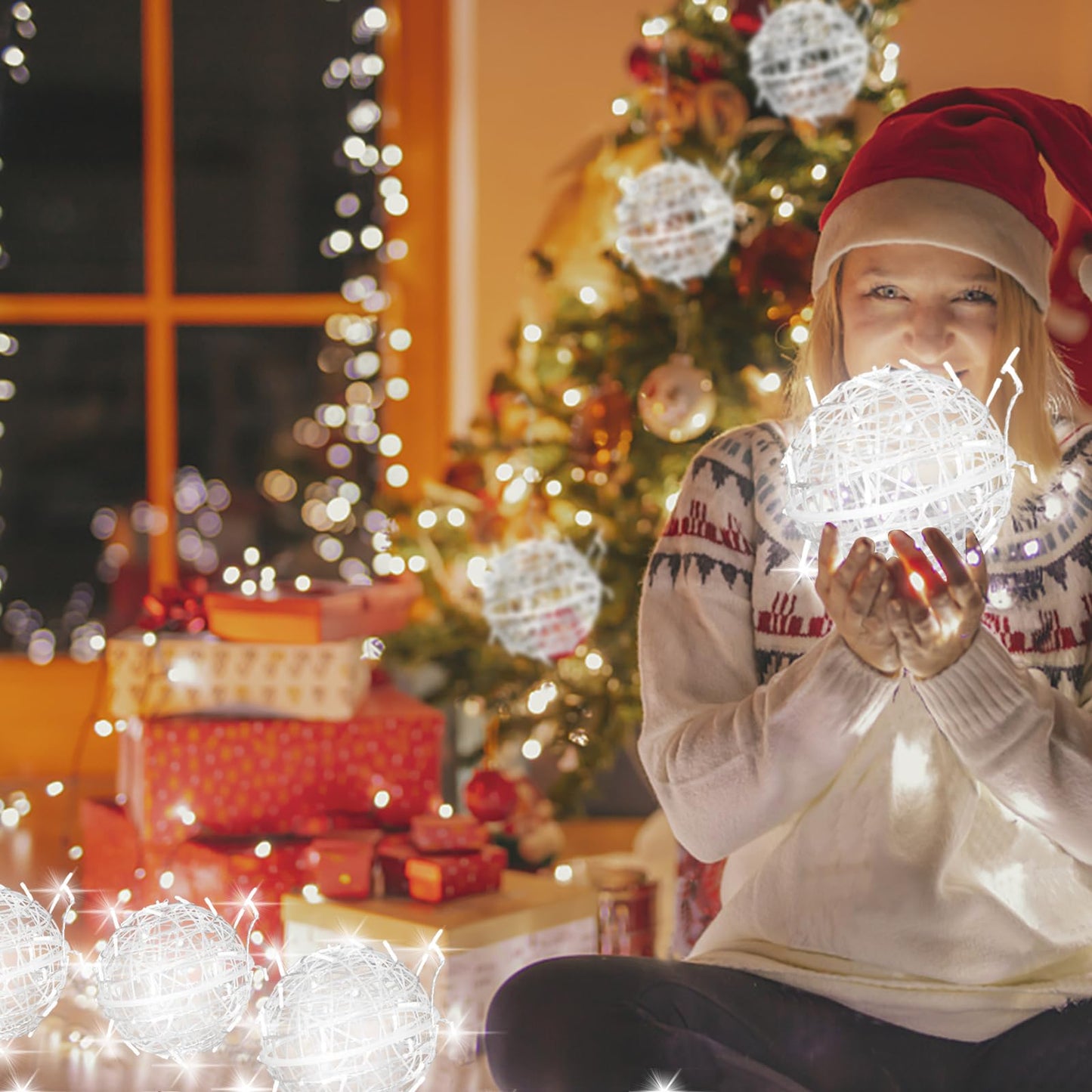 Outdoor Christmas Balls Lights Tree Lights Waterproof, 4 Pack 7.87" LED Hanging Globe Sphere Lights with 8 Lighting Modes Memory Timer Plug for Party Wedding Xmas Porch Patio Garden Yard Decorations