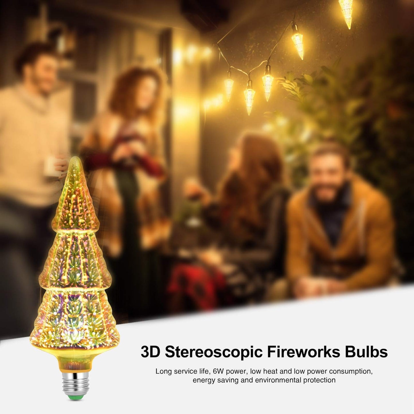Aqur2020 3D Fireworks Effect LED Light Bulb, Christmas Tree Shape Lamp for Party Home Christmas Holiday Festival Decor