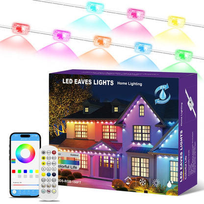 mw Permanent Outdoor Lights for House, 150ft RGB+IC Smart Outdoor Decor, 50+ Scene Modes, App/Remote Control, IP68 Waterproof, House Eave Lights for Christmas, Party Decorations