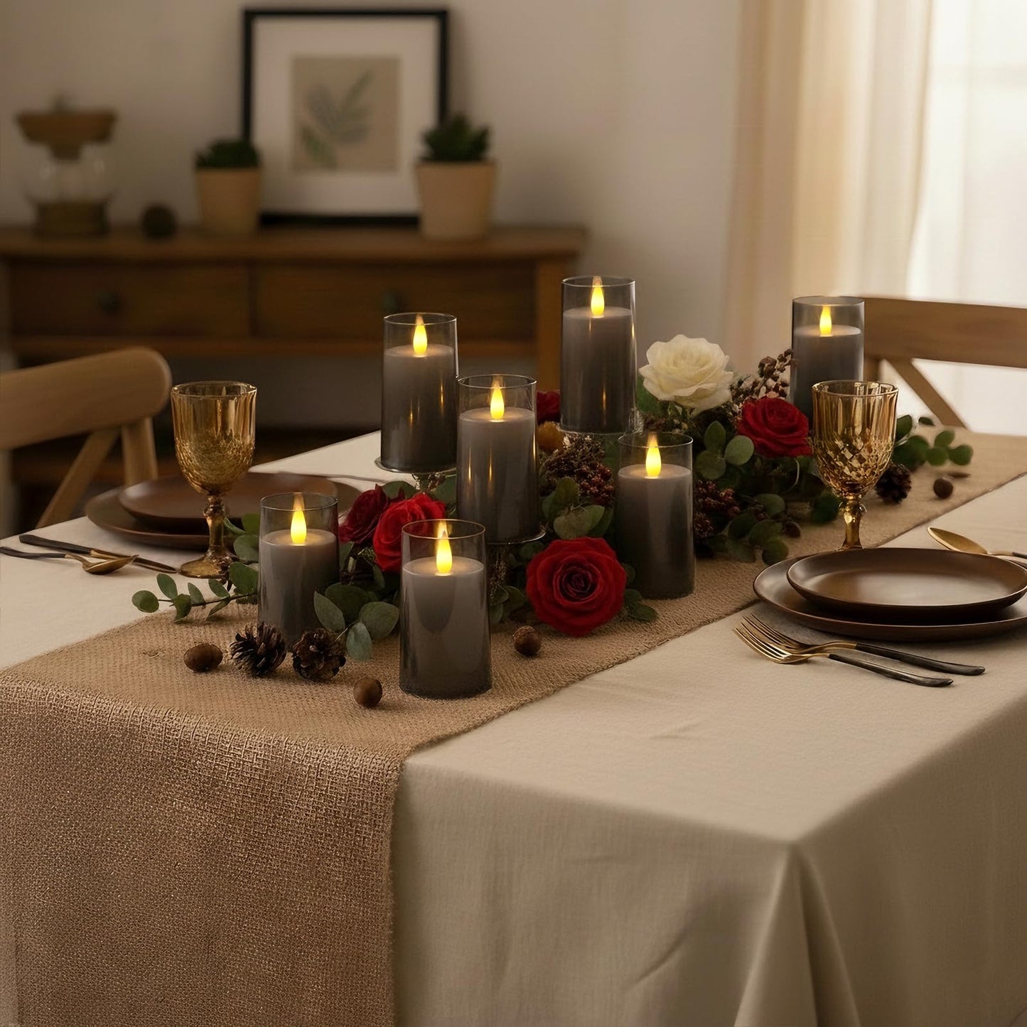 Raycare Flameless Electronic Pillar Candles with Remote Control and Timer- Battery Operated Realistic Flickering LED Fake Candle for Home, Wedding, Valentine's Day Decor, Grey,Set of 3(3"x4"5" 6")