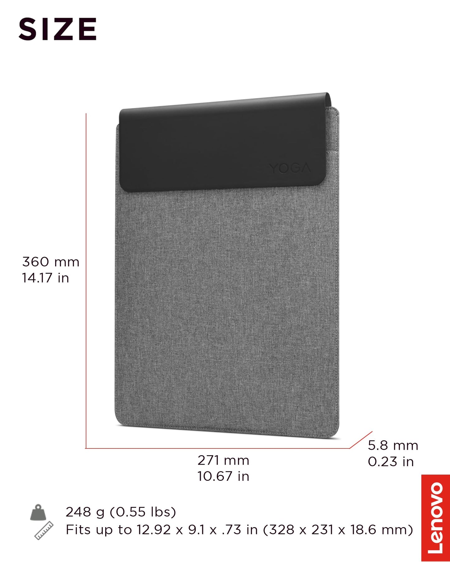 Lenovo Slim Laptop Sleeve 14 Inch Notebook/Tablet - Compatible with MacBook Air/Pro - Eco-Friendly Lightweight Case with Accessory Pocket & Magnetic Closure - Grey