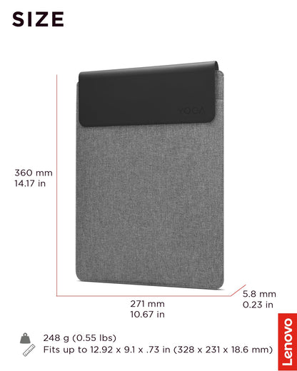 Lenovo Slim Laptop Sleeve 14 Inch Notebook/Tablet - Compatible with MacBook Air/Pro - Eco-Friendly Lightweight Case with Accessory Pocket & Magnetic Closure - Grey