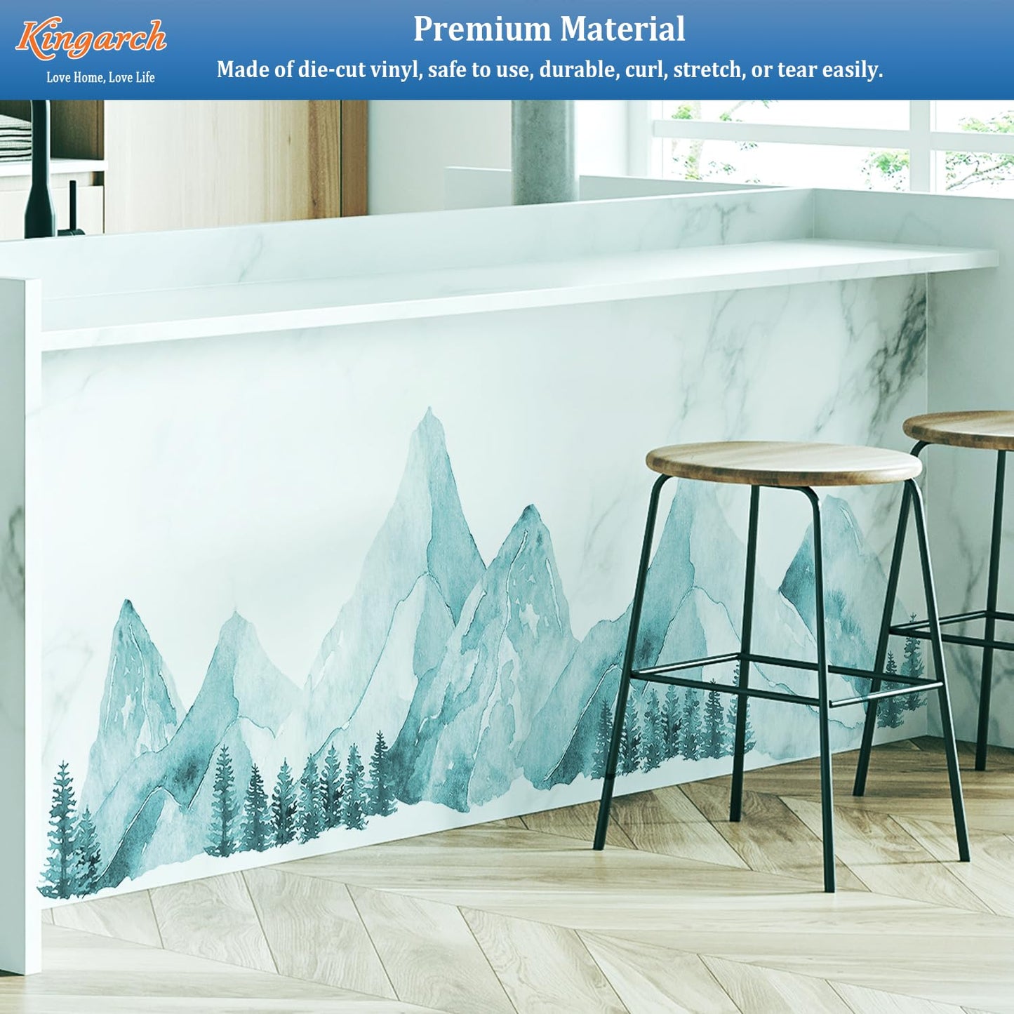 Large Mountain Wall Decals, Spa Green Pine Tree Peel and Stick Vinyl Wall Stickers & Murals, Removable Home Room Wall Decor for Bedroom Living Room Bedroom Classroom Office Nursery