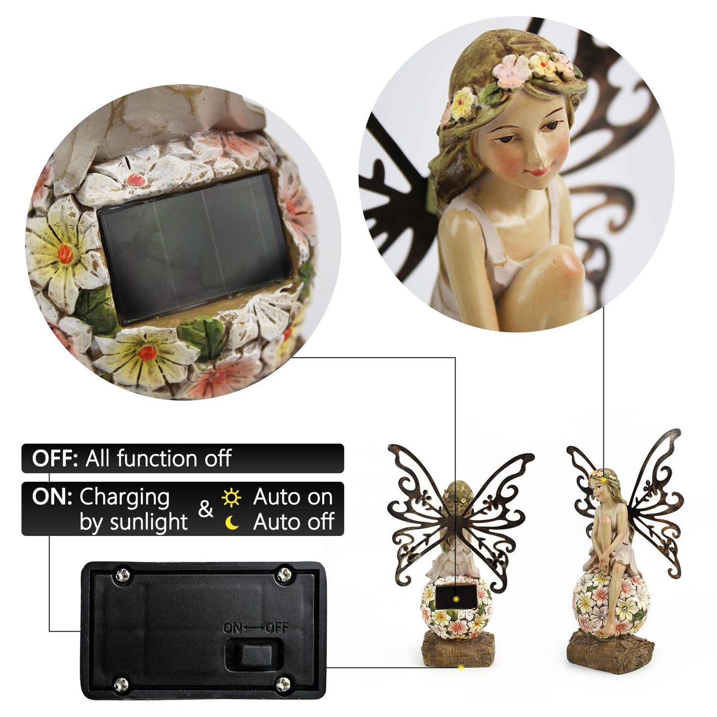 Solar Fairy Statue Garden Decor - Fairies and 7 LED Lights - Lawn Decor Statue for Patio, Balcony, Yard Ornament - Gifts for Mom Grandma Women