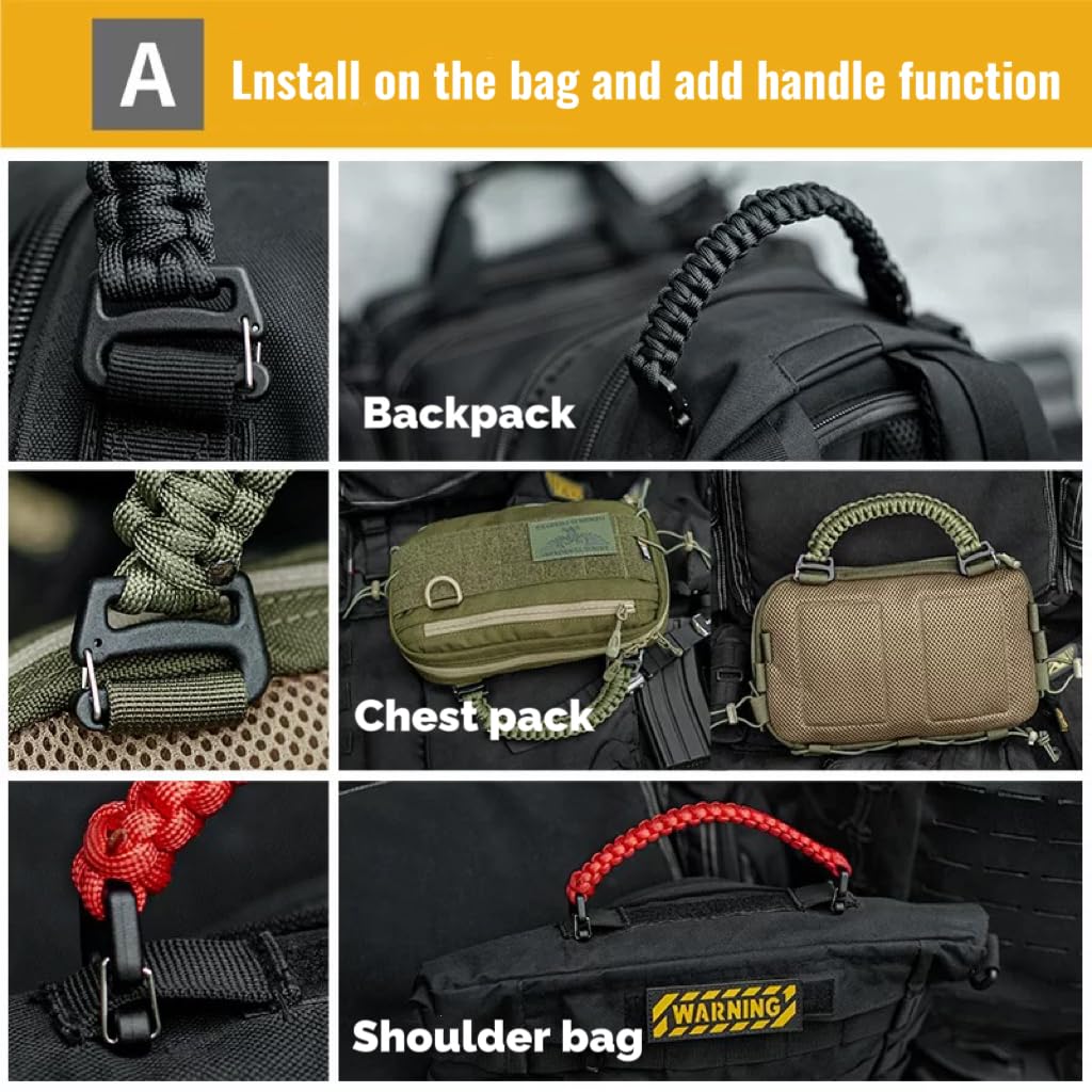 Tactical Weaving Handle with Buckle Ends - Molle System Compatible, 9-Core Paracord Construction, Emergency Rope, for Backpacks, Sling Bags & Chest Bags