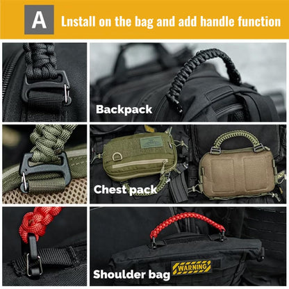 Tactical Weaving Handle with Buckle Ends - Molle System Compatible, 9-Core Paracord Construction, Emergency Rope, for Backpacks, Sling Bags & Chest Bags