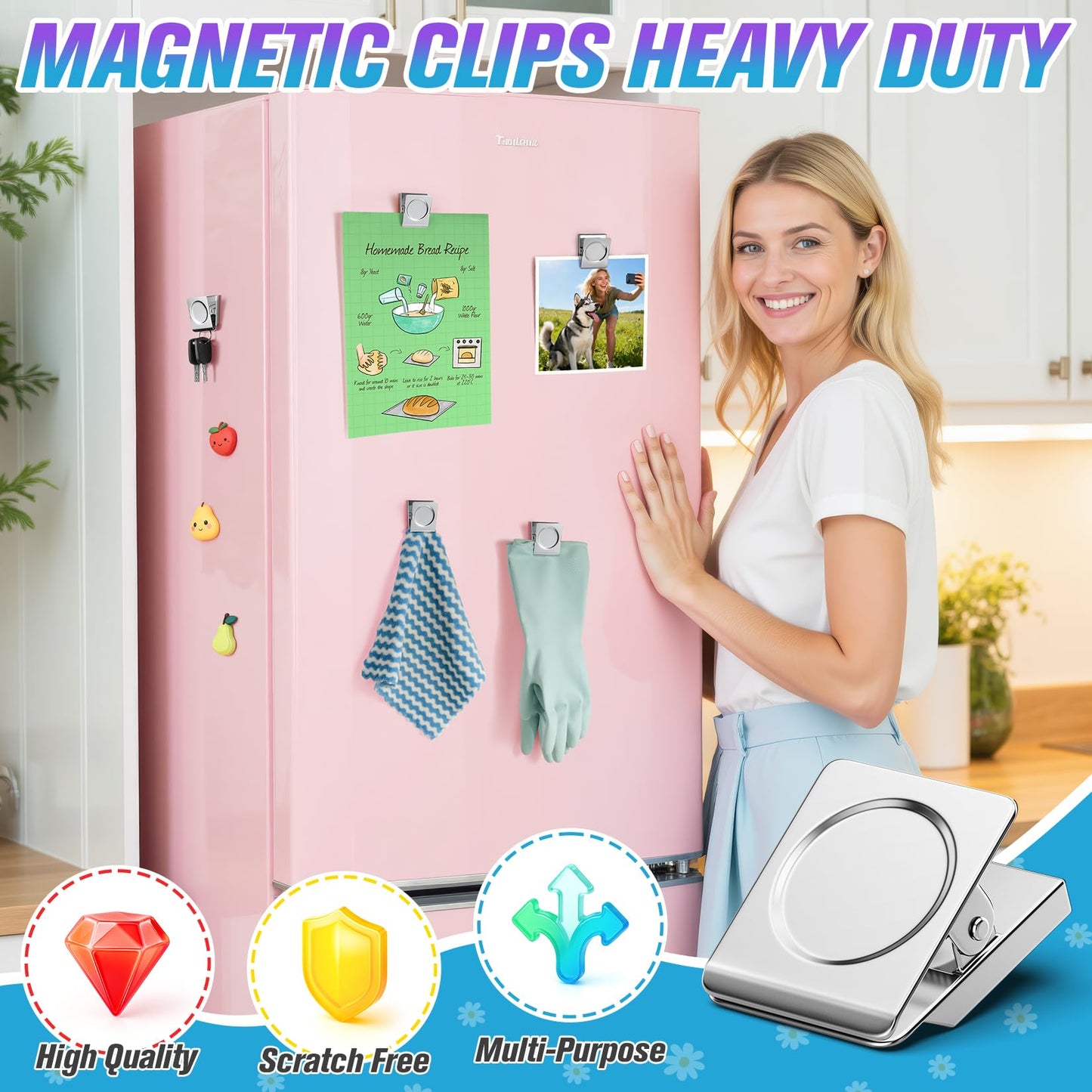 MUKFIRM 12 Pack Large Magnetic Clips Heavy Duty, Strong Magnet Clips for Notes, Fridge Magnets, Refrigerator Magnets Clip for Organization, Chip Clip Magnets for Whiteboard, Classroom, Cruise, Office
