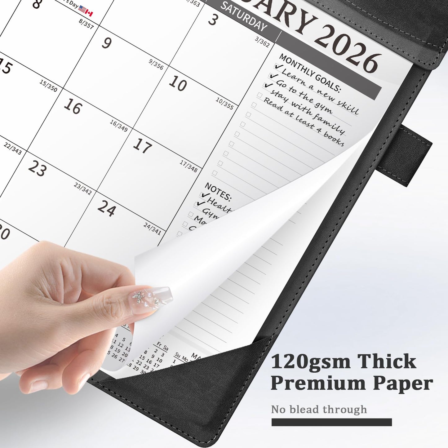 Ospelelf Leather Desk Calendar 2026-2027 with Storage Pocket Protective Cover Large 12"x17" Monthly Planner Pad 18 Months January 2026 - June 2027 Black
