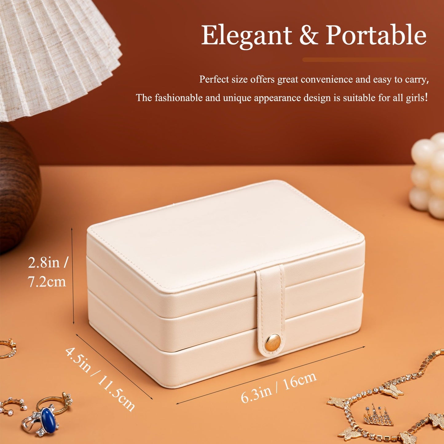 MODENGKONGJIAN Jewelry Organizer Box, 2-Layer Large Jewelry Storage Case, Portable Travel Jewelrys Display Holder for Earrings, Necklaces, Bracelets (Beige, PU Leather)