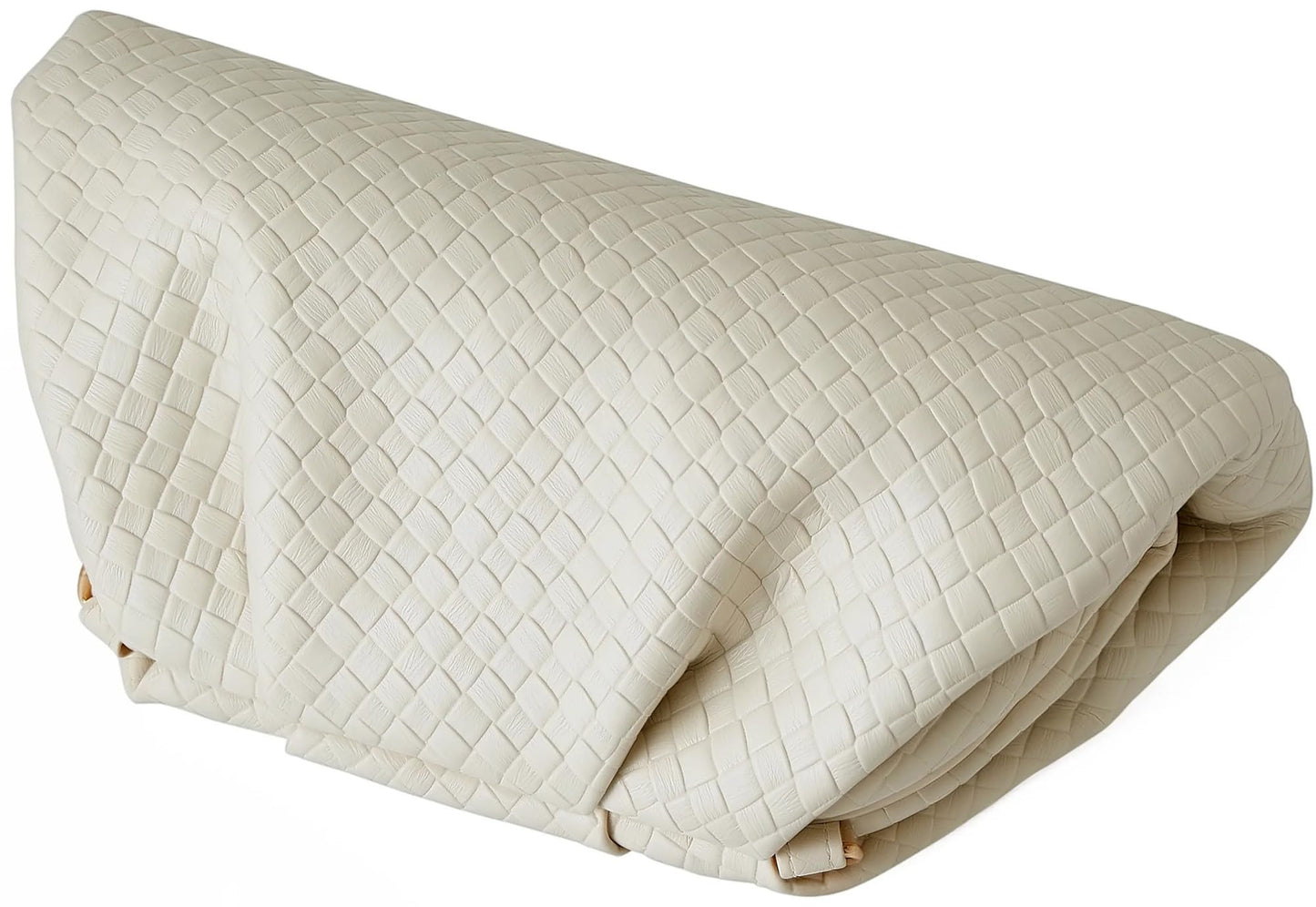 ChrisWish Women's Woven Evening Bag Ruched Dumpling Clutch Purse Detachable Chain Crossbody Bag(Beige White)