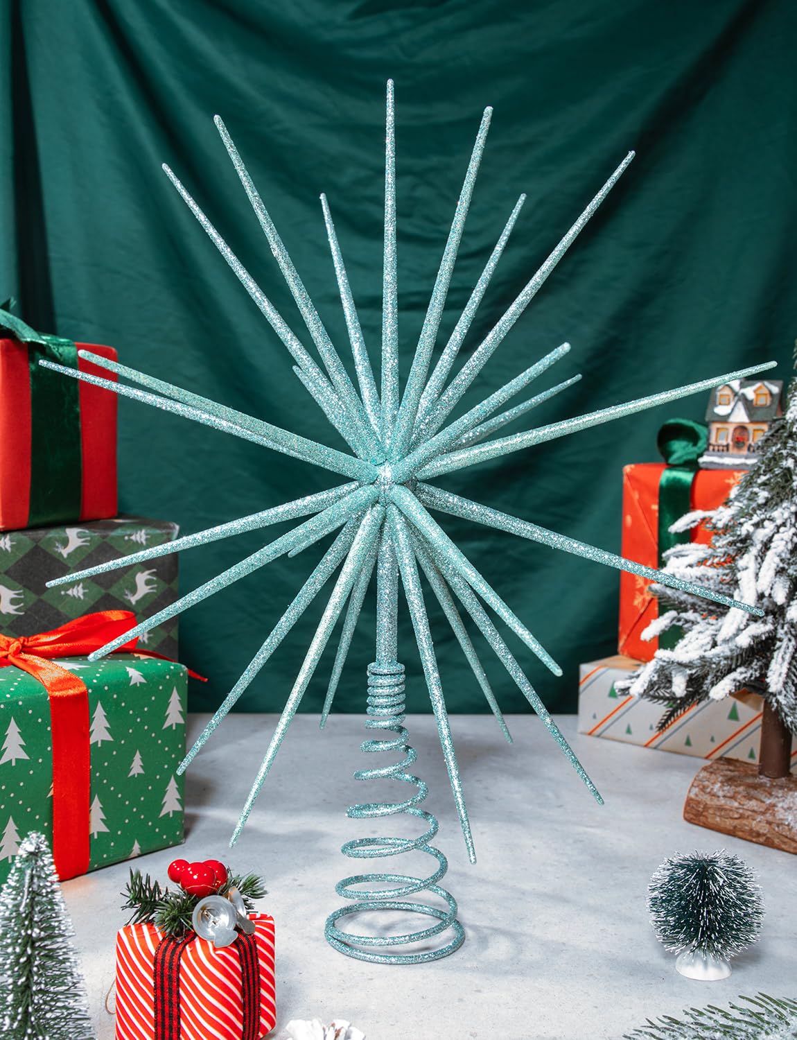 13.7 Inch Blue Christmas Tree Topper - 3D Burst Blue Tree Topper, Exploding Star Christmas Tree New Year Holiday Tree Decoration