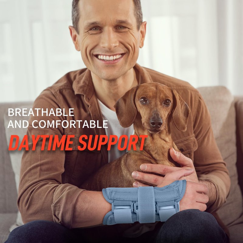 FEATOL Wrist Brace Carpal Tunnel for Women Men, Adjustable Night Sleep Support Brace with Splints Right Hand, Medium/Large