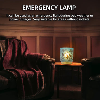Cordless Table Lamp Timer, BIG 7'' Battery Operated Lamp, Emergency Table Lamp for Area No Plug/Hurricane, Decorative Bird Lamp for Kitchen Counter/Entryway/Bathroom/Living room/Mothers Day Gifts