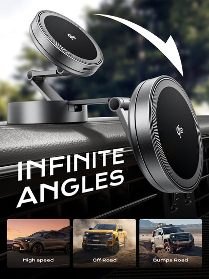 THREEKEY Qi2 Certified MagSafe Car Mount Charger,Car Wireless Charger,15W Magnetic Charger Fast Charging,Retractable Phone Holder with 360°Rotation,Car Mount for iPhone17-12&Galaxy S25 Ultra