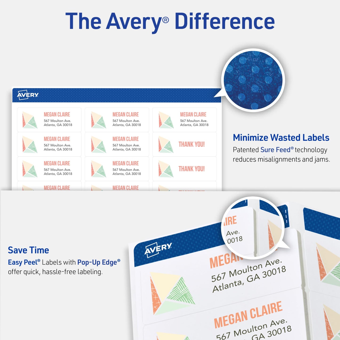 Avery Easy Peel Printable Address Labels with Sure Feed, 1" x 2-5/8" Customizable Stickers, White, 3,000 Blank Mailing Labels, Great for Mailing, Shipping, and More (5160)