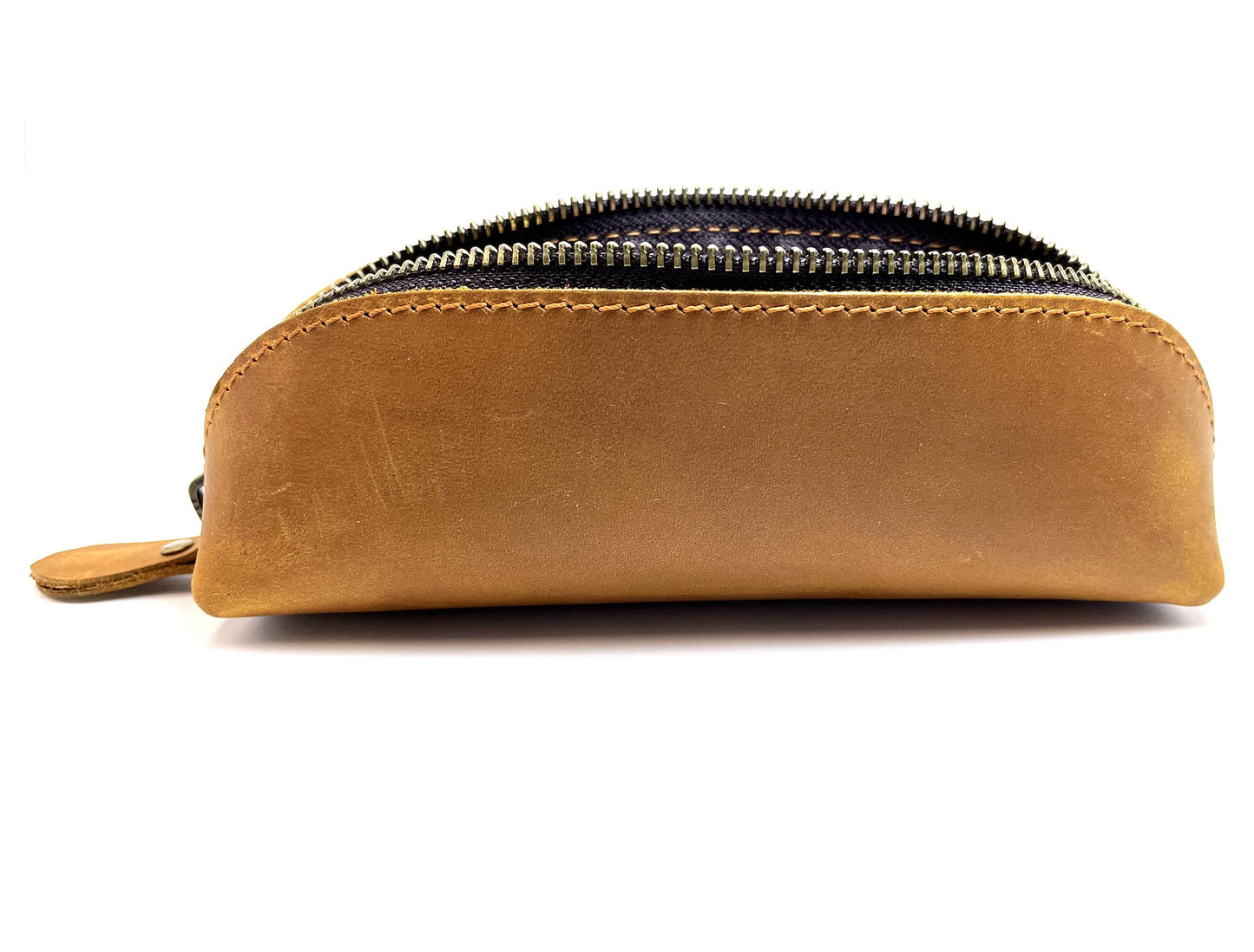 Craoopii Leather Pen Case Pencil Bag Pouch With Zipper Pen Holders Handmade Genuine Leather For Men Women Businessmen And Artists Home Work Office (Brownish yellow)