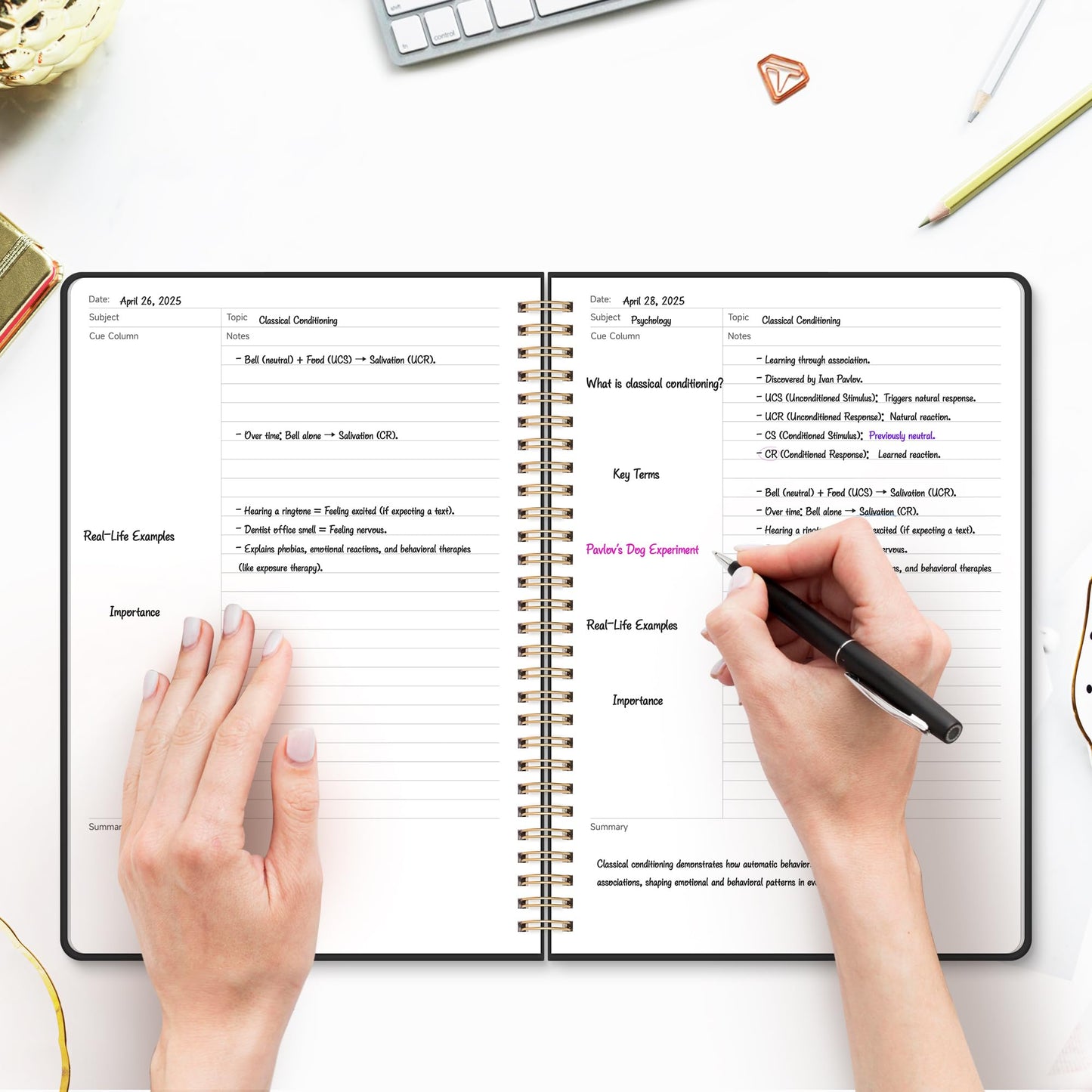 Hardcover Cornell Notes Notebook for Note Taking Supplies, B5 Spiral Aesthetic Study Subject Notebooks for School Work College Ruled Meeting Notes Book Studying Essentials, 7.2” x 10”, Black