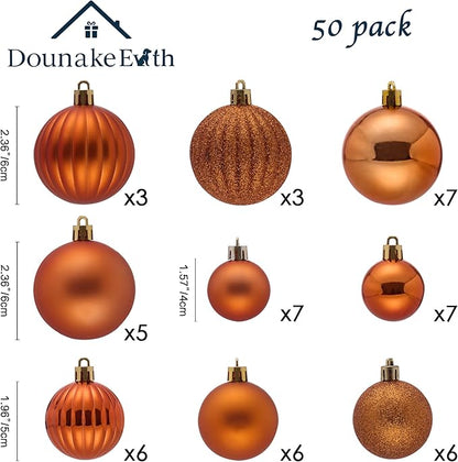 Christmas Tree Decorations Ornament Set for Fall Halloween, 50ct Orange Shatterproof Christmas Ball Ornaments Hanging Xmas Holiday Party Decor(1.57"-2.36")