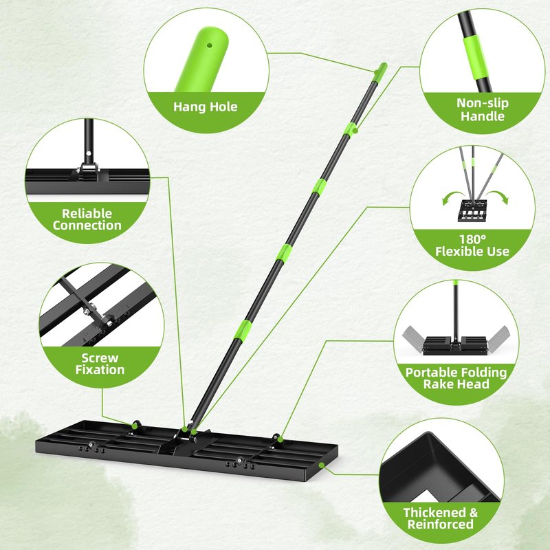 GARDTECH 30×10 Anti-Flip Lawn Leveling Rake,76” Adjustable Handle