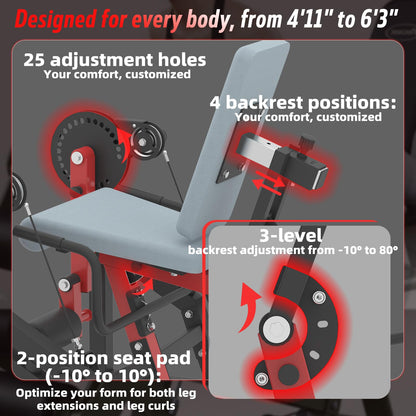 Leg Extension and Curl Machine feat Unilateral & Bilateral, Convertible Seated Leg Extension and Lying Leg Curl Bench for Home Gym, Quad and Hamstring Lower Body Leg Workout Equipment