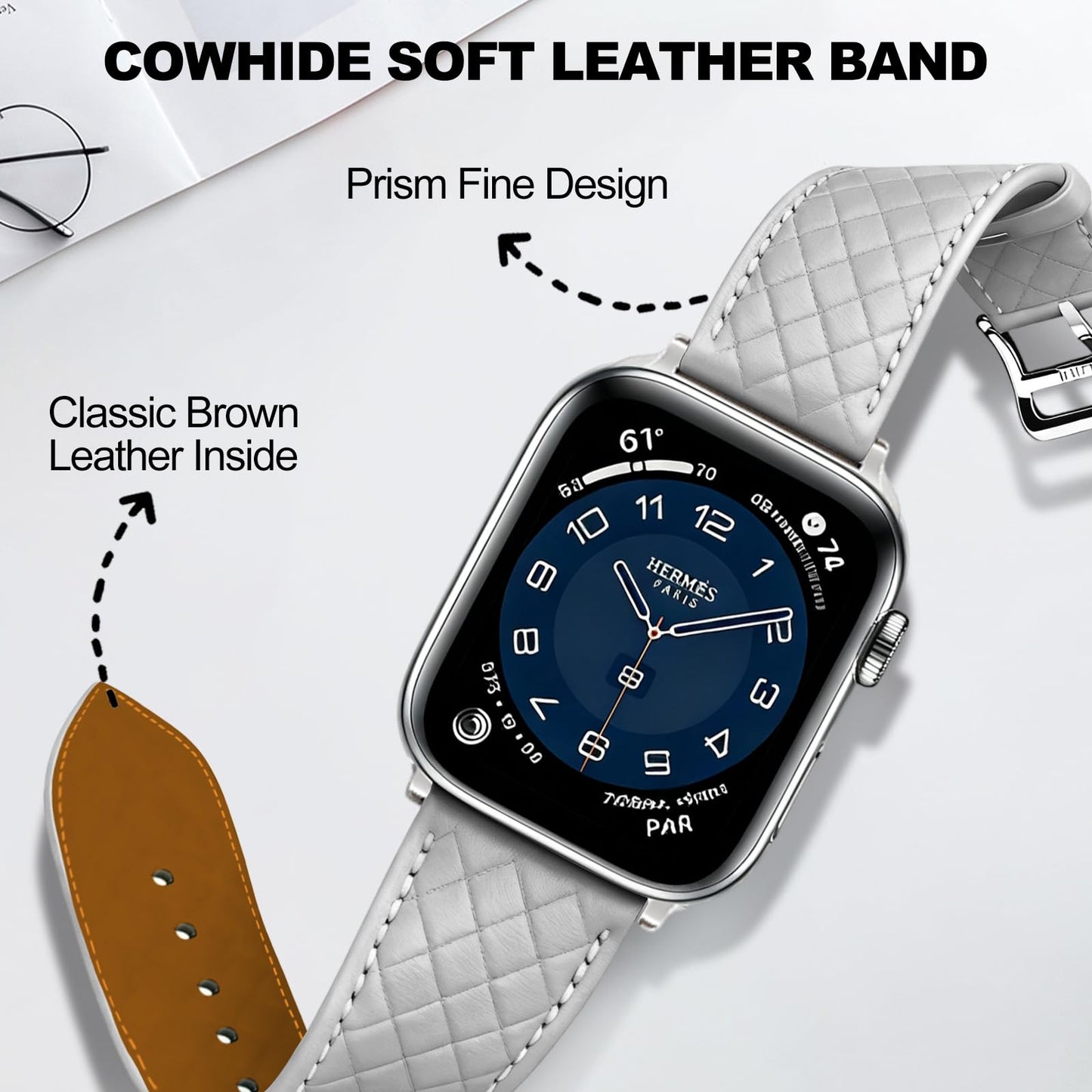 Women Genuine Lether Watch Band for Apple Watch, Dressy Soft Leather Watch Strap for Small Wrist, Compatible with Apple Watch Series 11 10 9 8 7 6 SE Ultra 3 2 1 38mm 40mm 41mm 42mm 44mm 45mm 46mm 49mm