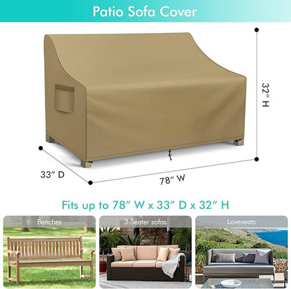 WLEAFJ Patio Sofa Cover Waterproof, 3-Seater Outdoor Sofa Cover, Heavy Duty Deep Lounge Loveseat Cover, Large Lawn Patio Furniture Covers with Air Vent, 78’’ W x 33’’ D x 32’’ H, Khaki