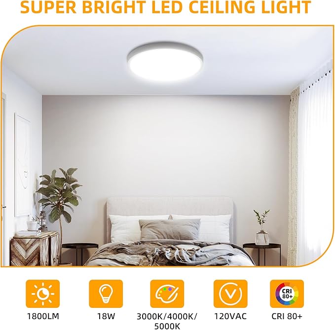 Hlite 4pack 9 Inch Flush Mount LED Ceiling Light Fixture,18W 1800LM Super Slim Light Fixtures Ceiling Mount 3000K/4000K/5000K 3CCT Selectable,Ceiling Light Fixtures for Kitchen,Bedroom (White)