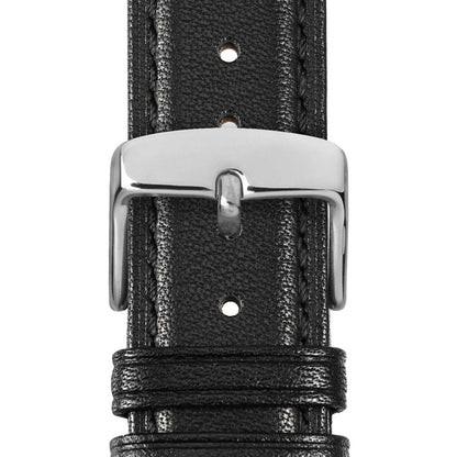 WOCCI 22mm Vintage Leather Watch Band for Men and Women, Silver Buckle (Black)