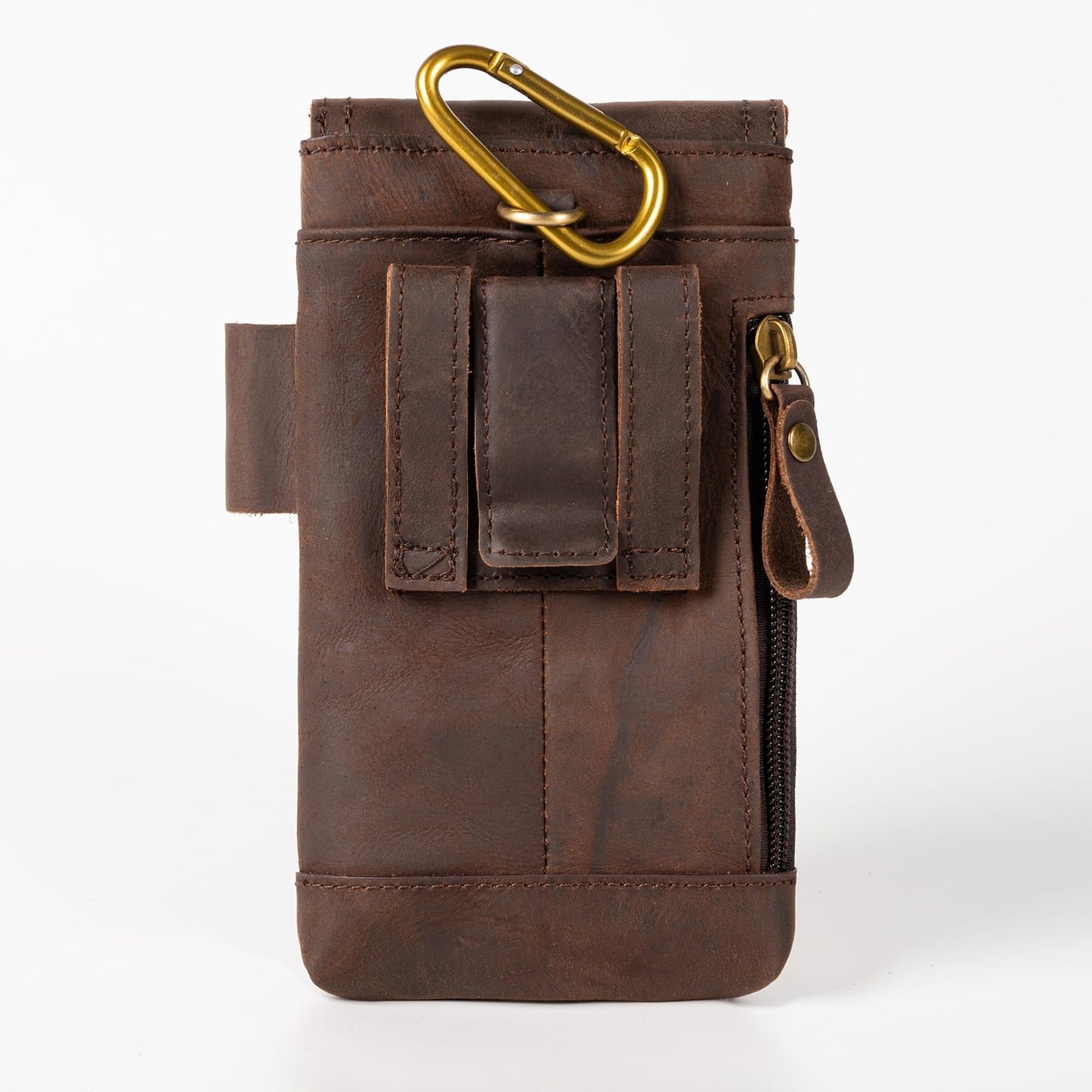 Ariscobull - Leather Phone Holster - Genuine Full-Grain Buffalo Leather Cell Phone Holsters - for iPhone 16, 15, 14, 13pro, Galaxy S24, S23, S22-7”H X 3.5" W (Dark Browm)