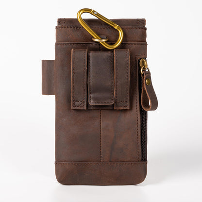 Ariscobull - Leather Phone Holster - Genuine Full-Grain Buffalo Leather Cell Phone Holsters - for iPhone 16, 15, 14, 13pro, Galaxy S24, S23, S22-7”H X 3.5" W (Dark Browm)