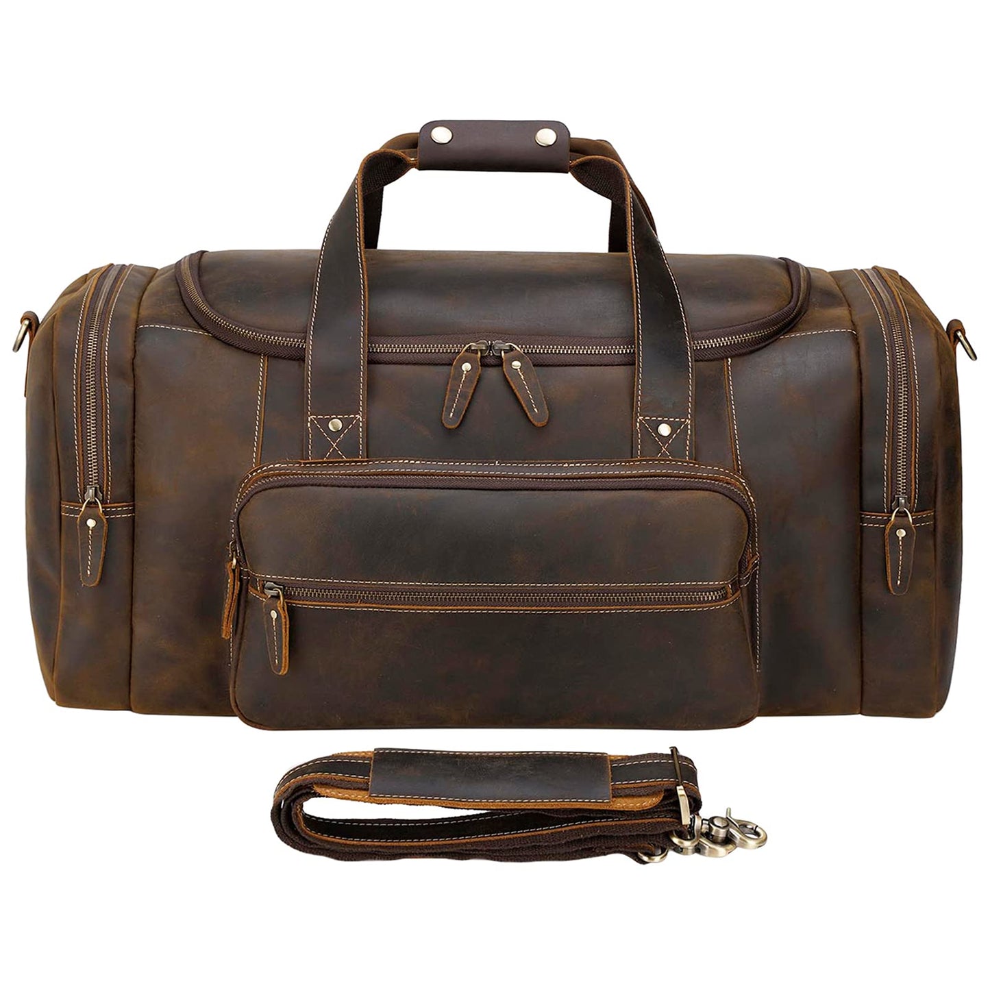 Polare 26" Full Grain Cowhide Leather Gym Duffle Weekender Overnight Travel Duffel Bag For Men 62L