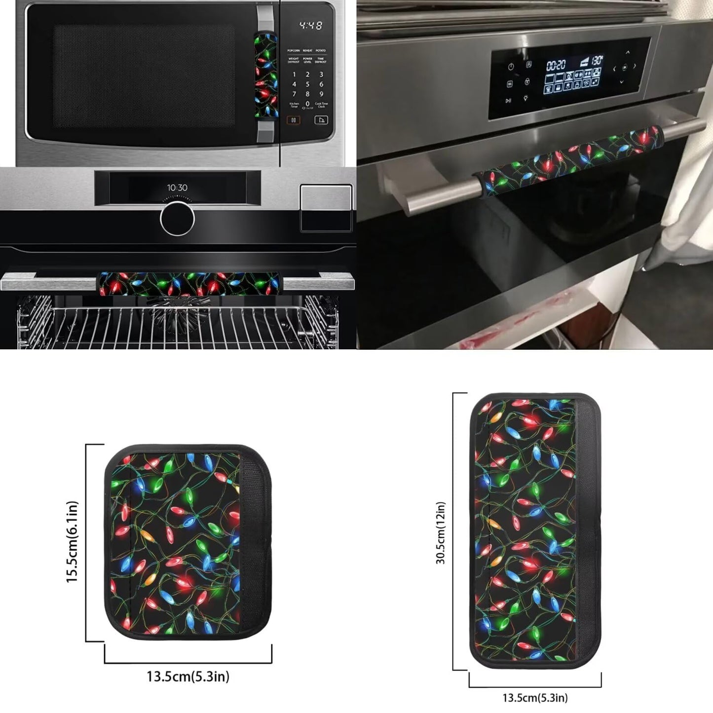 Yatixapu Refrigerator Door Handle Covers Pack of 6, Christmas Lights Washable Antiskid Protector for Fridge Oven Dishwasher, Keep Your Kitchen Appliance Clean from Smudges Food Stains