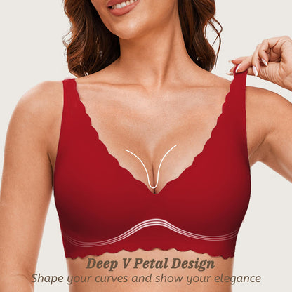 Deep V Petal Bras for Women No Underwire Soft Wireless Bras Comfort Seamless Bralettes with Extender