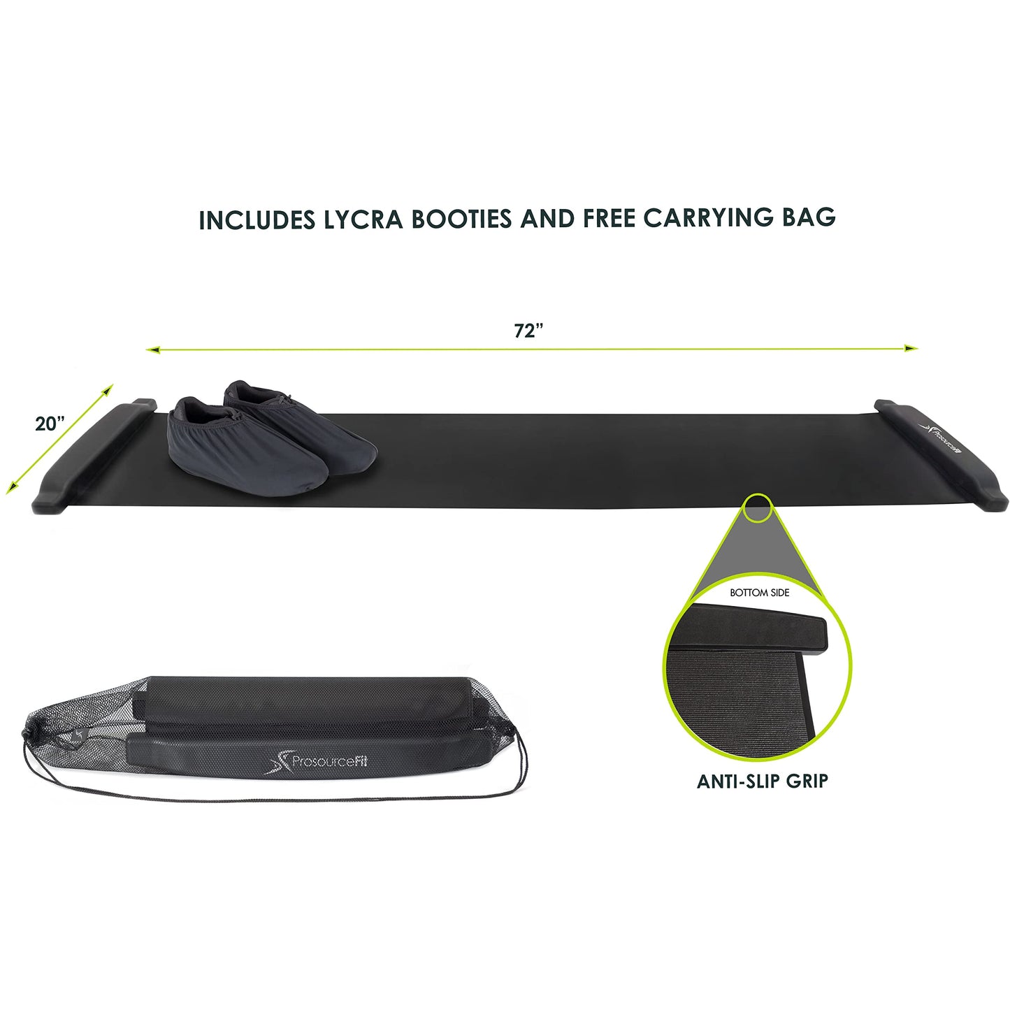 ProsourceFit Slide Board Mat for Exercise 6’ with End Stops, Booties & Carrying Bag for Low-Impact Indoor Home Workouts and Sports Training