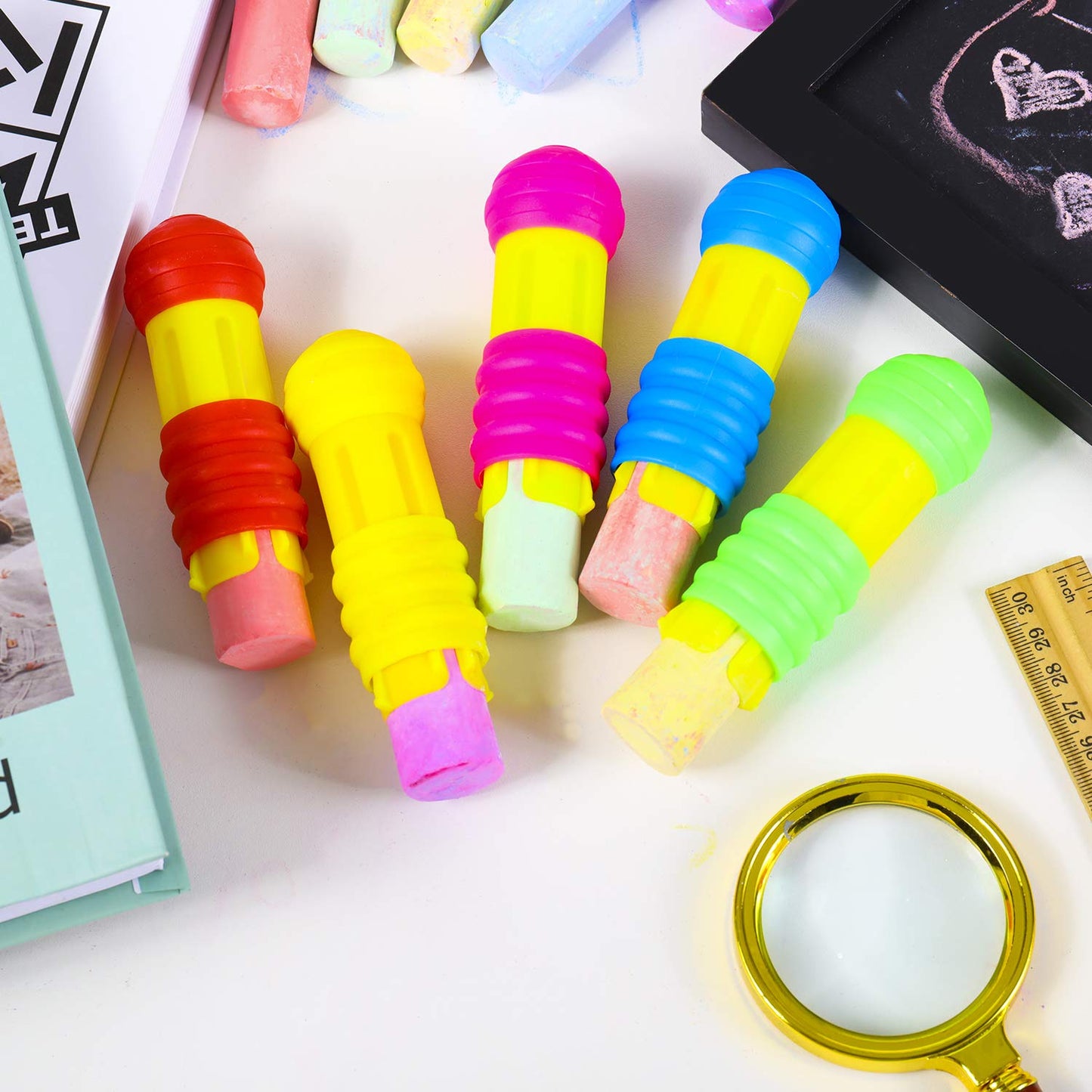 Outus 10 Pieces Railroad Chalk Holder Plastic Adjustable Chalk Clip for Teachers Office
