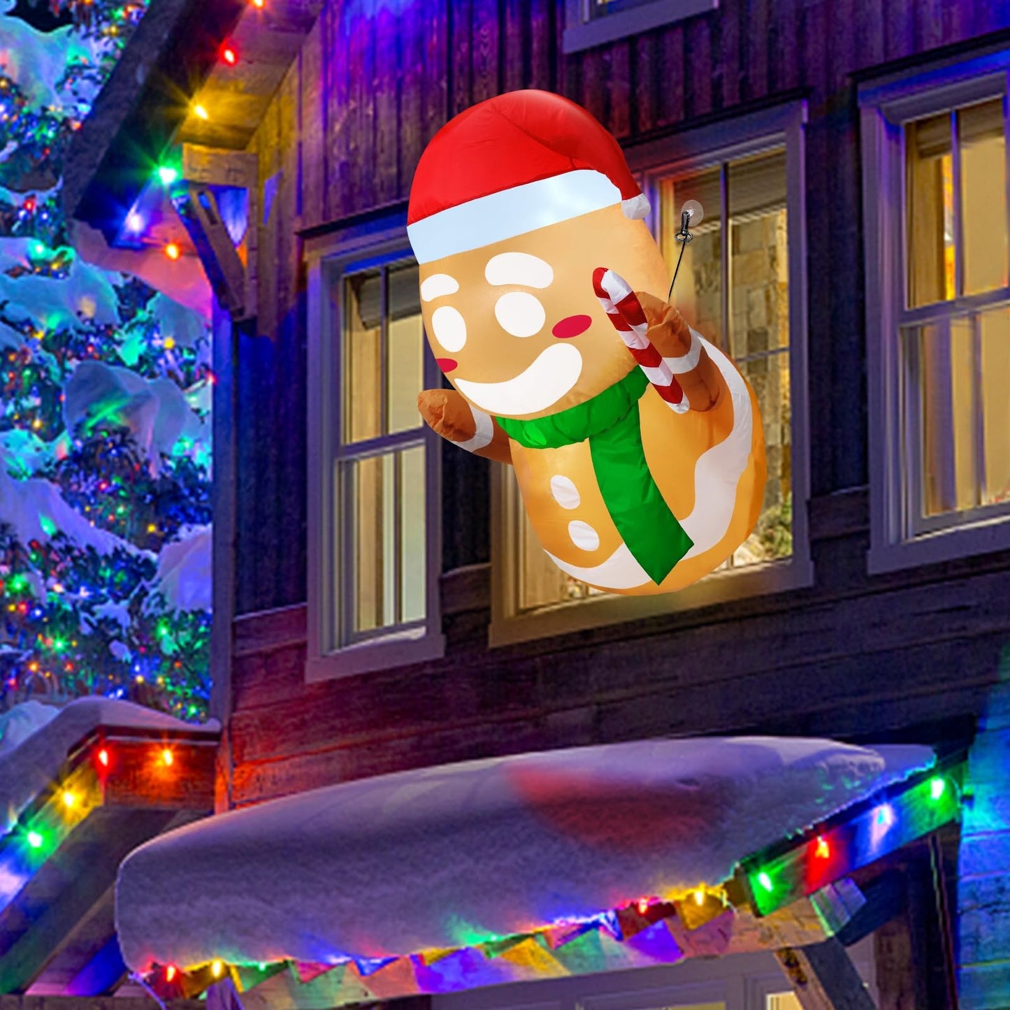 TURNMEON Christmas Inflatable Gingerbread Man Broke Out from Window, Built-in Bright LED Lights 3.5FT Blow Up Xmas Decor, Indoor Outdoor Yard Garden Lawn Home Party Christmas Window Decorations