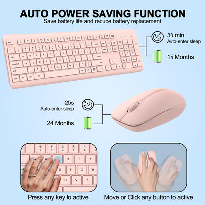 Wireless Keyboard and Mouse Combo, Full Size Silent Ergonomic Keyboard and Mouse, Long Battery Life, Optical Mouse, 2.4G Lag-Free Cordless Mice Keyboard for Computer, Mac, Laptop, PC, Windows