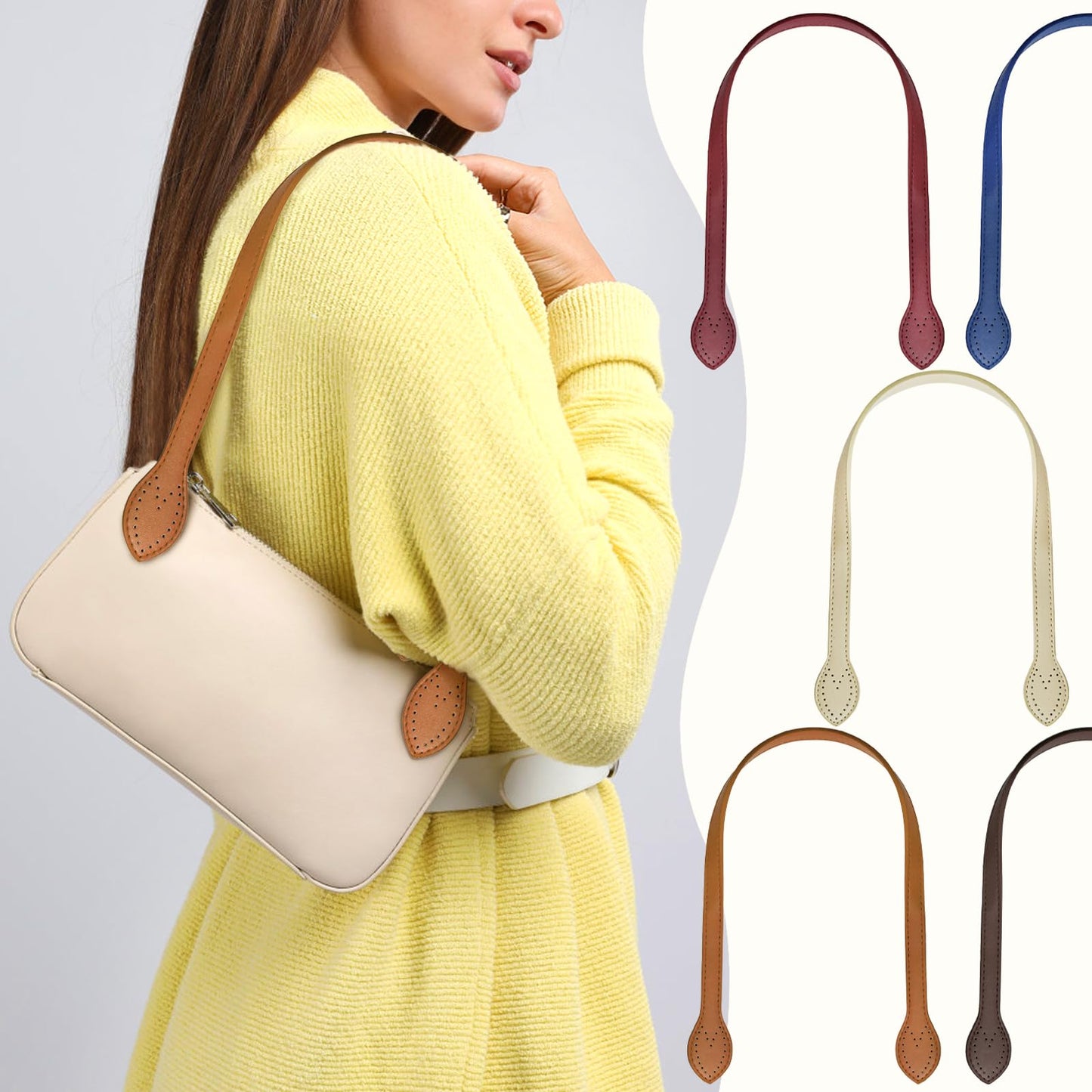 Jucoan 16 Pack 23 Inch PU Leather Purse Straps, 8 Colors Sewing on Shoulder Bag Strap Handle Replacement for DIY Crocheted Bags HandBag Purse Wallet Making Repairing