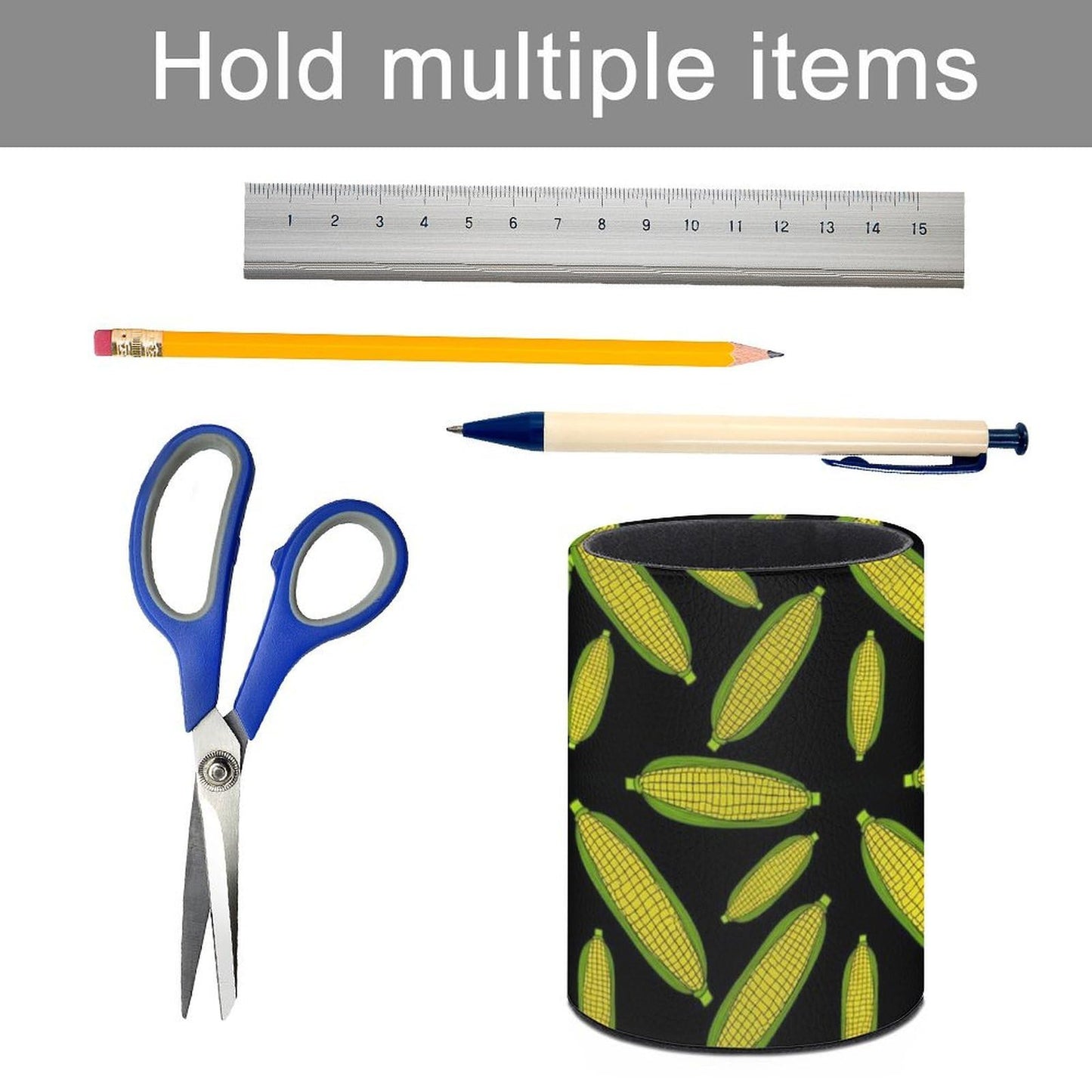 UTRSIFB Pen Holder Leather Pencil, Holder Cup Makeup Brush Storage Organizer, Waterproof Multifunctional Office Supplies Corn
