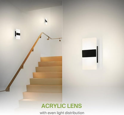 ASD 8 Inch LED Indoor Wall Sconce - Modern Interior 10W 120V 2700K-5000K Adjustable Dimmable Wall Mounted Light Fixtures, Acrylic Glass Wall Lights for Stairway, Hallway - ETL, Matte Black 2 Pack