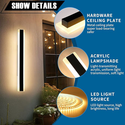2 Pack 31.4inch Modern Outdoor LED Wall Sconce, Dimmable 3000K-6000K with Remote Control, IP65 Waterproof Black Aluminium Long Exterior Wall Light Fixture for Porch, Patio, Garage, Yard