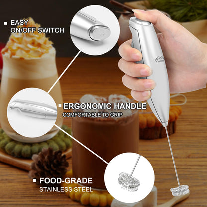 Powerful Milk Frother with Double Whisk, Handheld Electric Foam Maker, Hand Mixer Wand, Portable Mini Blender Foamer Stirrer for Coffee, Latte, Matcha,Hot Chocolate