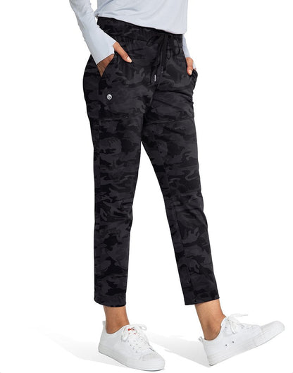 G Gradual Women's Pants with Deep Pockets 7/8 Stretch Sweatpants for Women Athletic, Golf, Lounge, Work (Black Camo, Large)