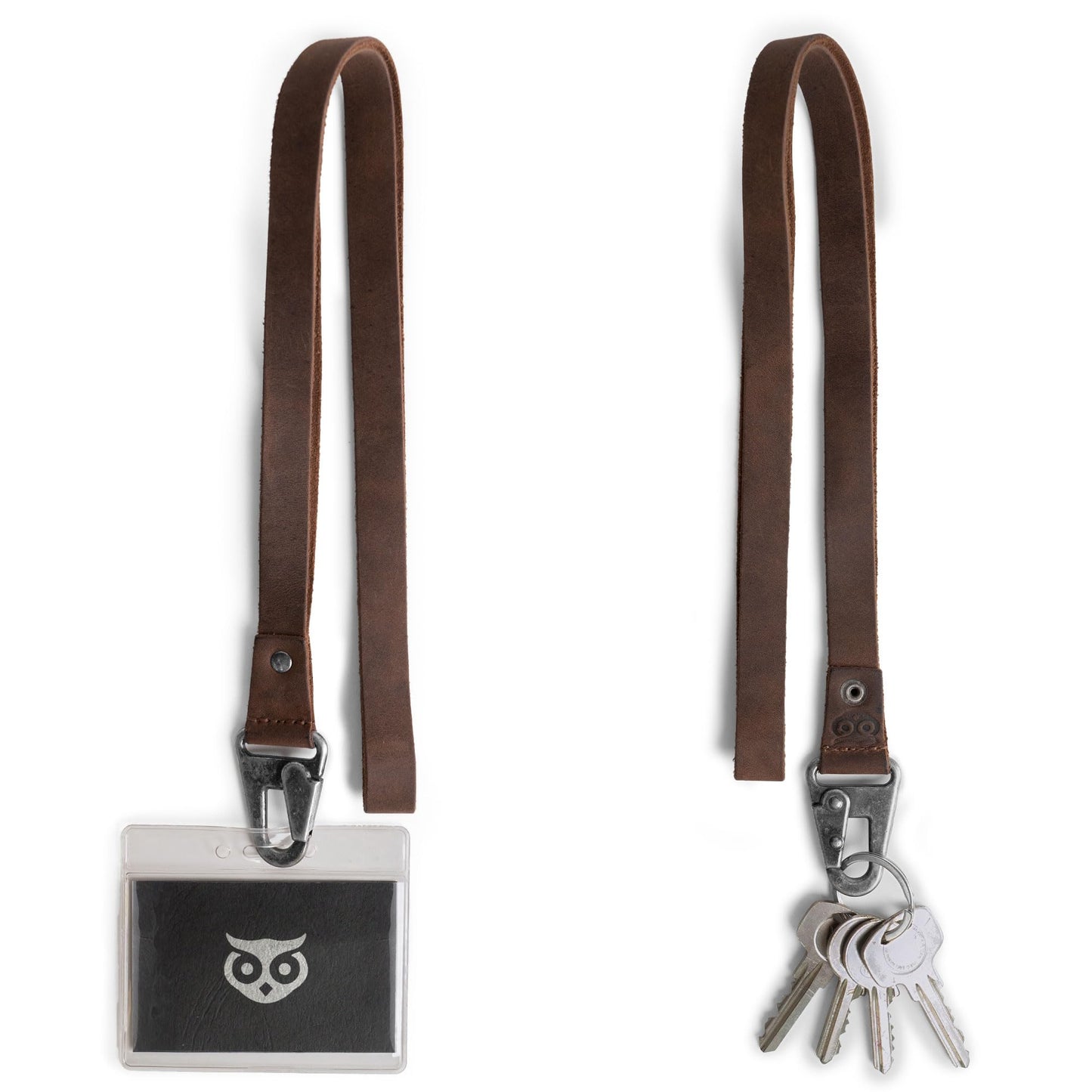 Hide & Drink, Lanyard Keychain for Men and Women, Neck Strap with Hook, ID Holder, Clip to Attach to House, Apartment, Car Keys, Full Grain Leather, Handmade, Bourbon Brown